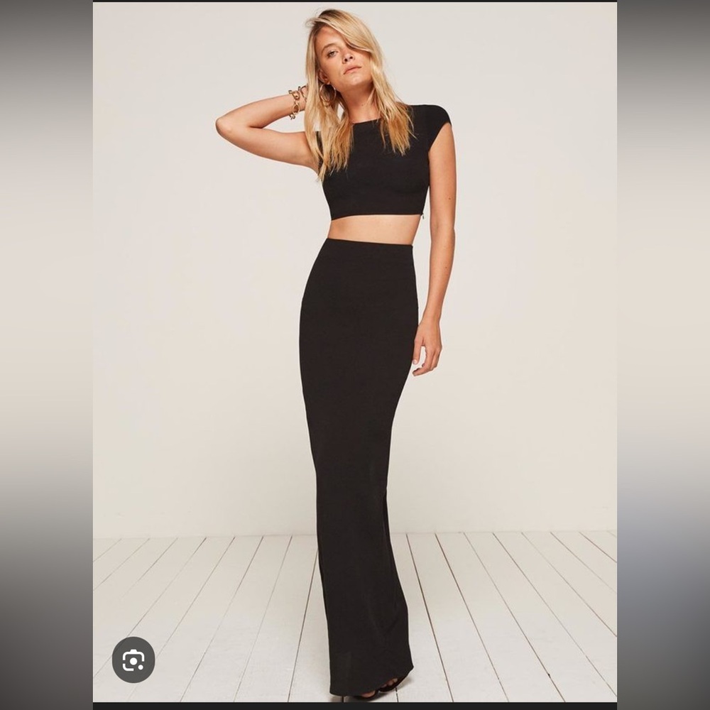 Reformation Scout Two Piece Black Maxi Skirt and Crop